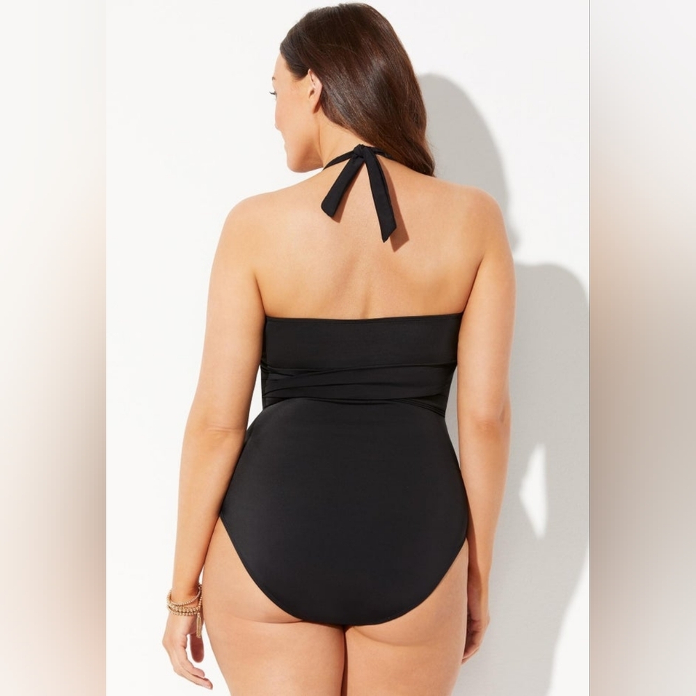 NEW Swimsuits For All Black Halter One-Piece Swimsuit Size 10 - Picture 3 of 5